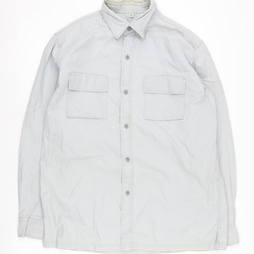 Men's White Long Sleeve Button-Up Shirt Medium
