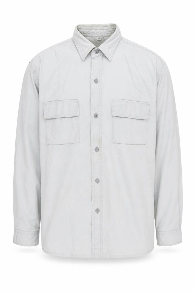 Front view of Men's White Long Sleeve Button-Up Shirt Medium