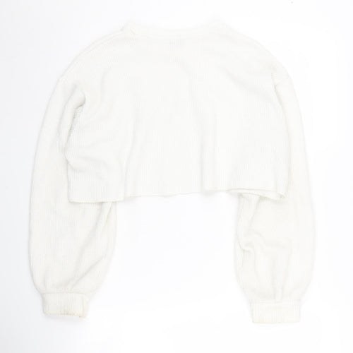 Bershka Women's White Crew Neck Jumper Size 8