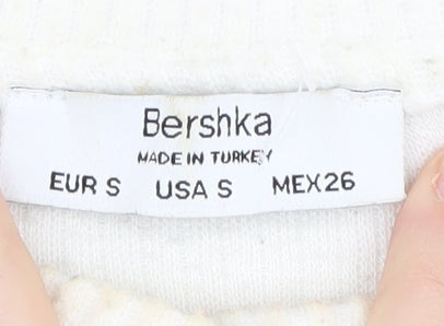 Bershka Women's White Crew Neck Jumper Size 8