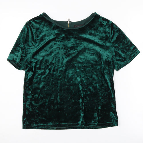 Topshop Women's Green Velvet T-Shirt UK 8 Short Sleeve