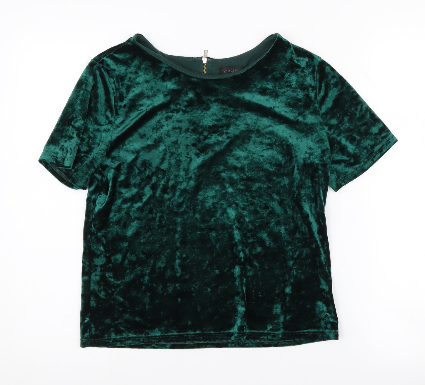 Topshop Women's Green Velvet T-Shirt UK 8 Short Sleeve