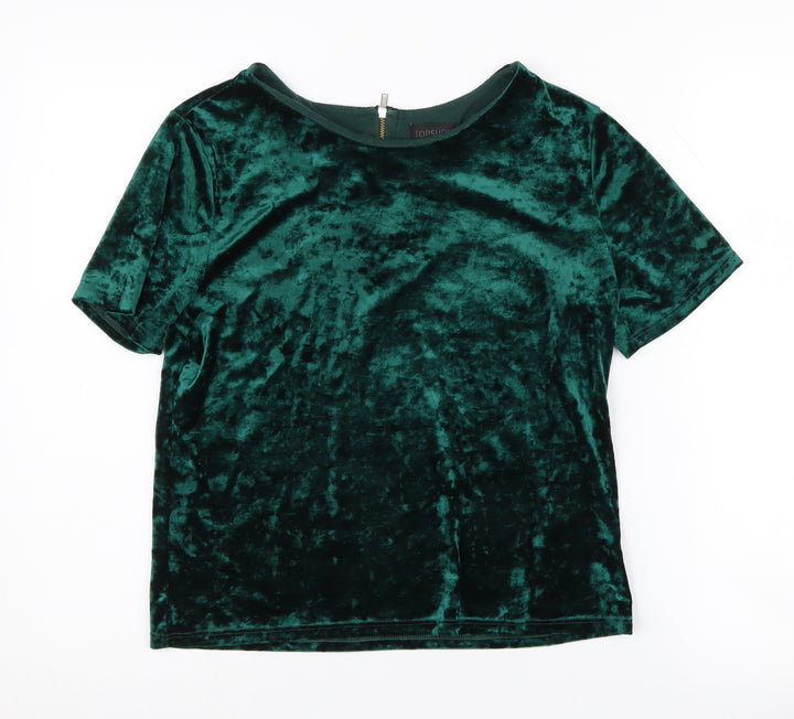 Topshop Women's Green Velvet T-Shirt UK 8 Short Sleeve