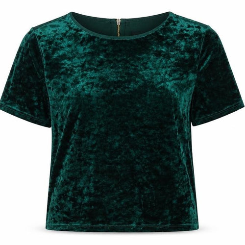 Topshop Women's Green Velvet T-Shirt UK 8 Short Sleeve