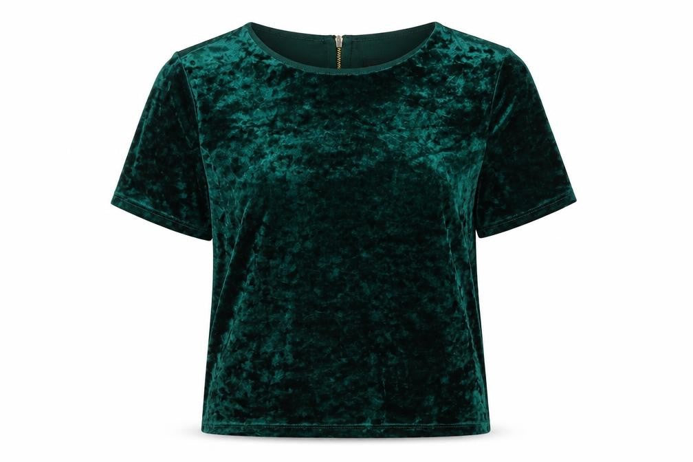 Topshop Women's Green Velvet T-Shirt UK 8 Short Sleeve