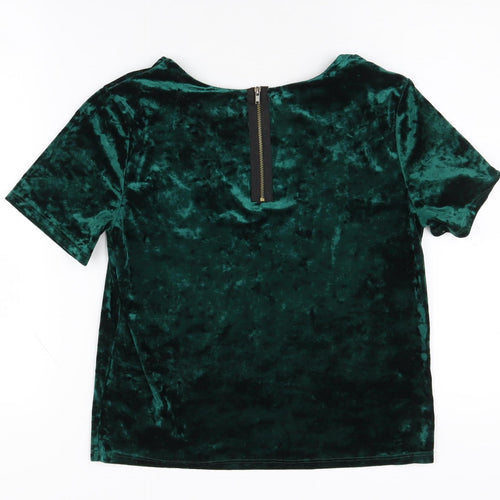 Topshop Women's Green Velvet T-Shirt UK 8 Short Sleeve