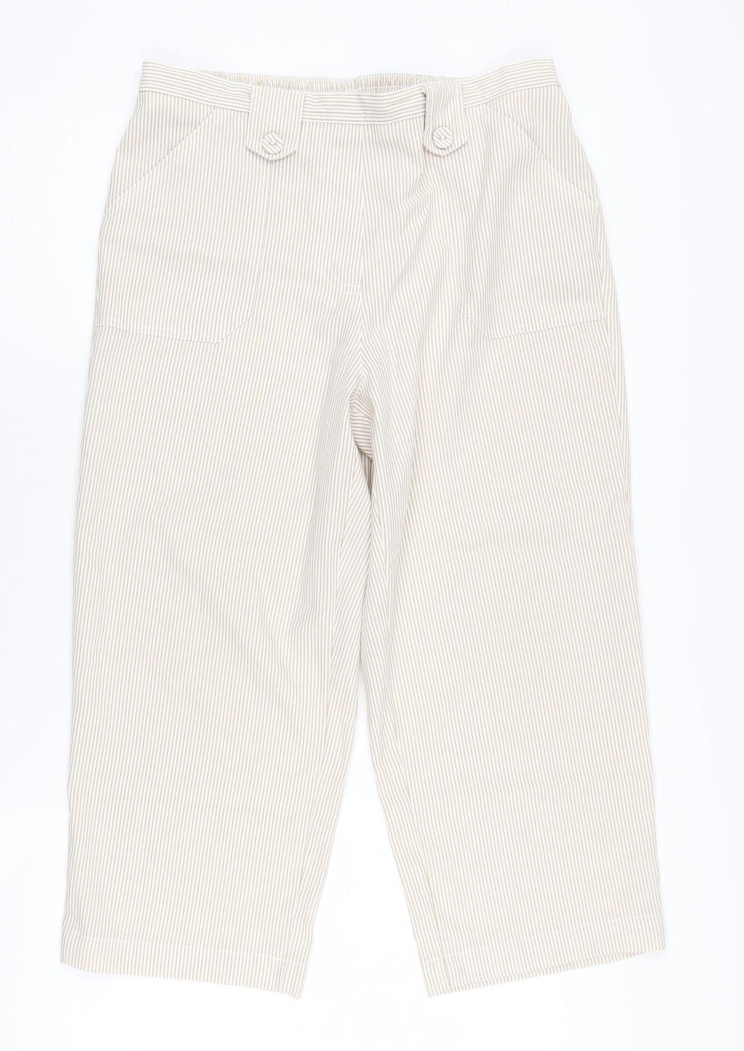 Classic Women's Beige Cropped Striped Trousers Size 12 Classic