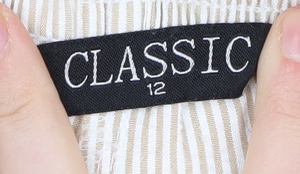 Classic Women's Beige Cropped Striped Trousers Size 12 Classic
