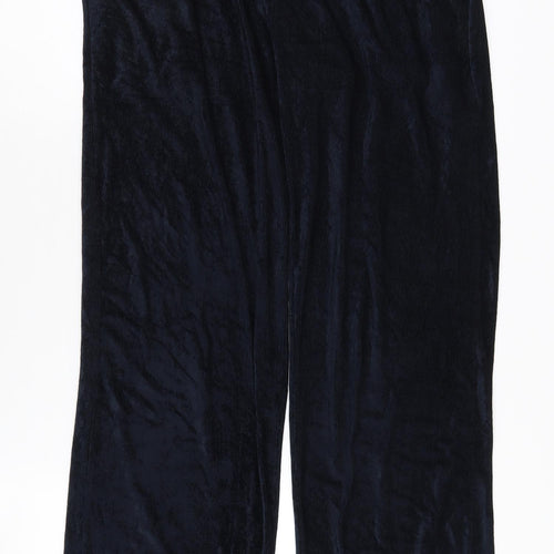 JUST Women's Black Velour Trousers, Size M, Wide-Leg
