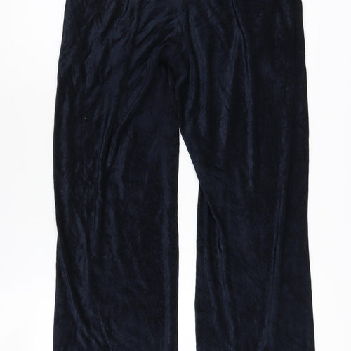 JUST Women's Black Velour Trousers, Size M, Wide-Leg