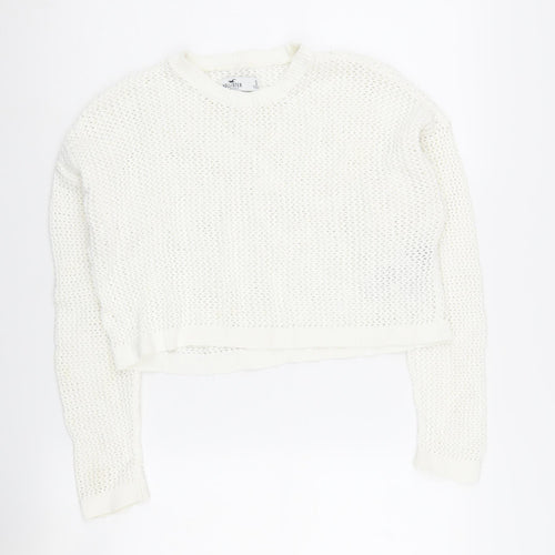 Hollister Women's White Knit Pullover Jumper - Size S