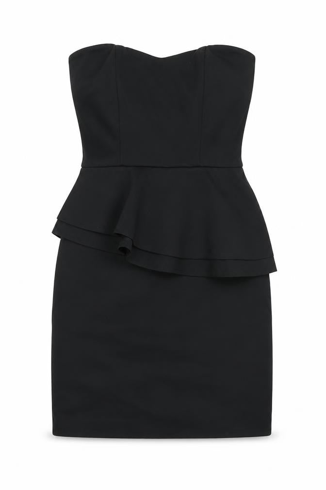 Front view of Oasis Women's Black Strapless Peplum Dress, size 10