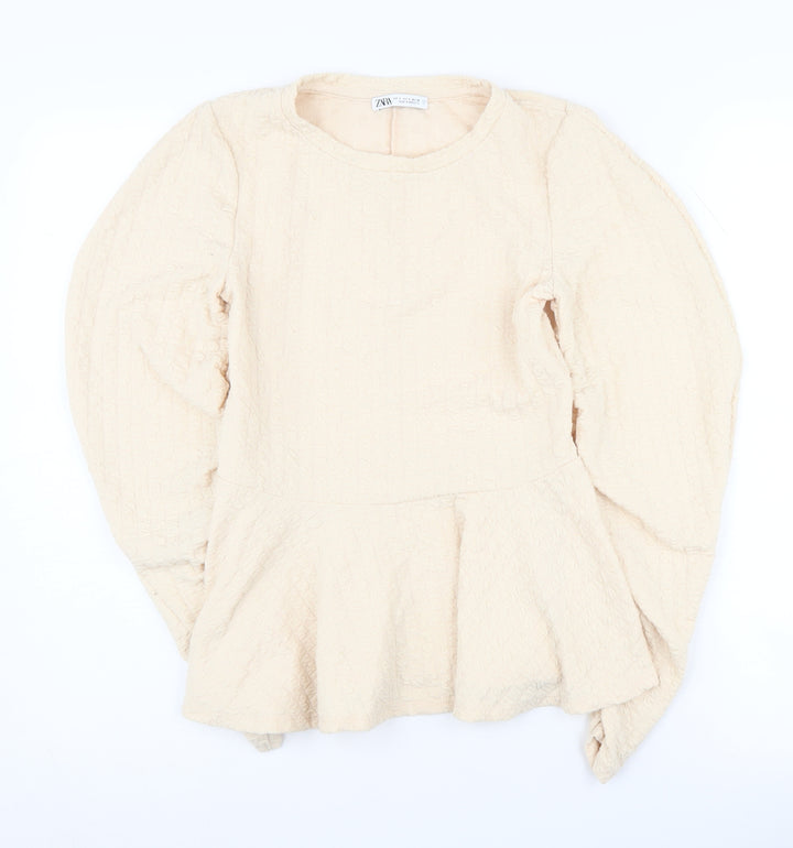 Zara Beige Long Sleeve Top for Women - UK 6