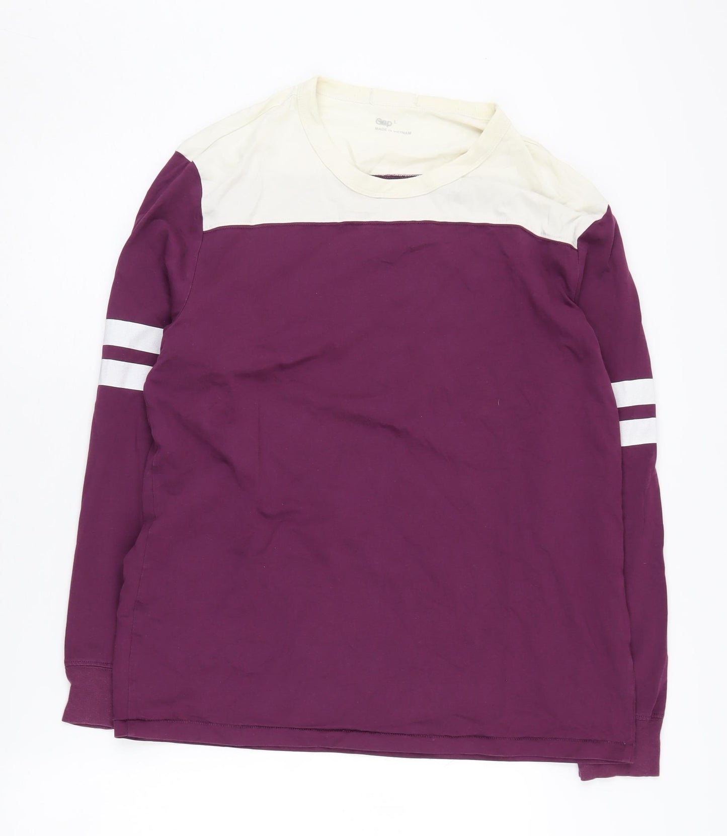 Gap Men's Purple Ivory Long Sleeve Crew Neck T-Shirt L