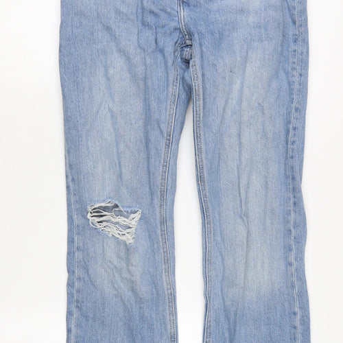 H&M Women's Blue Distressed Jeans, Size 8, Casual Denim