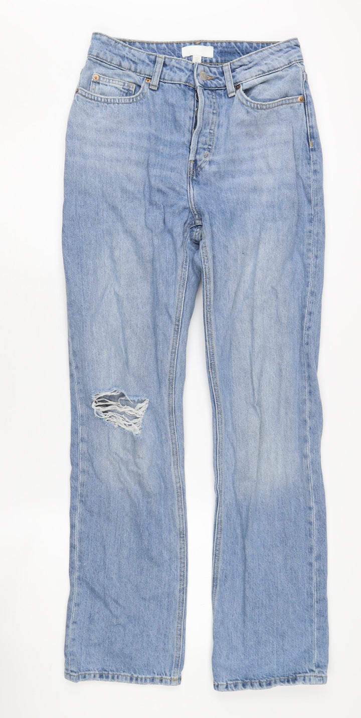 H&M Women's Blue Distressed Jeans, Size 8, Casual Denim