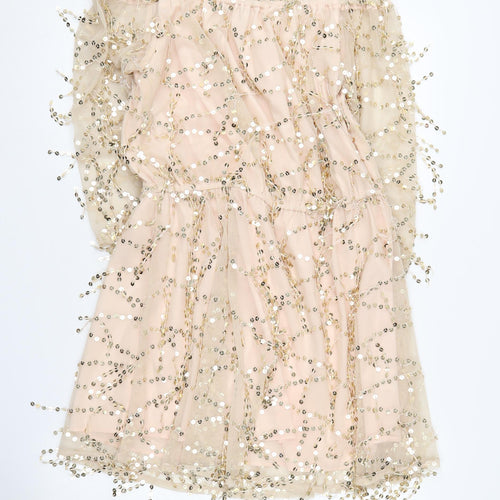 Quiz Women's Beige Sequin A-Line Party Dress Size 16