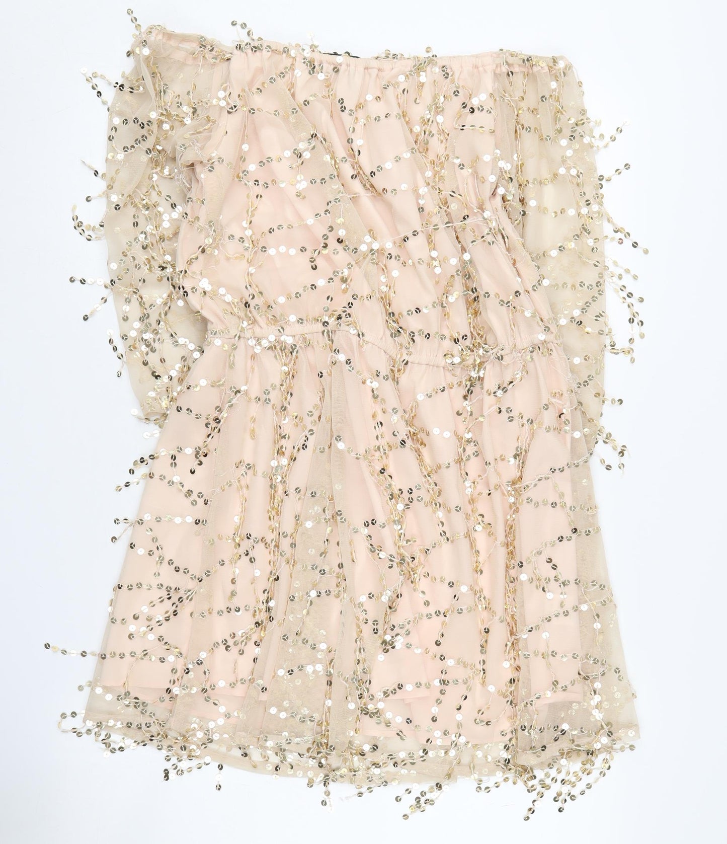 Quiz Women's Beige Sequin A-Line Party Dress Size 16