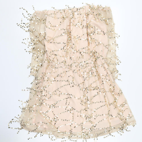 Quiz Women's Beige Sequin A-Line Party Dress Size 16