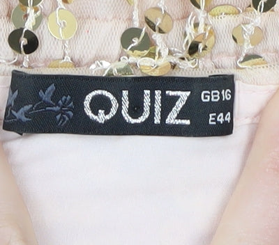 Quiz Women's Beige Sequin A-Line Party Dress Size 16