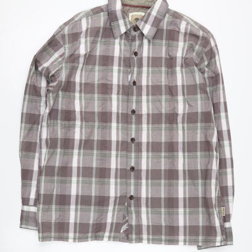 Fat Face Men's Grey Plaid Long Sleeve Button-Up Shirt