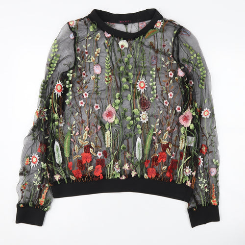 Mandi Women's Black Embroidered Floral Pullover Jumper, M
