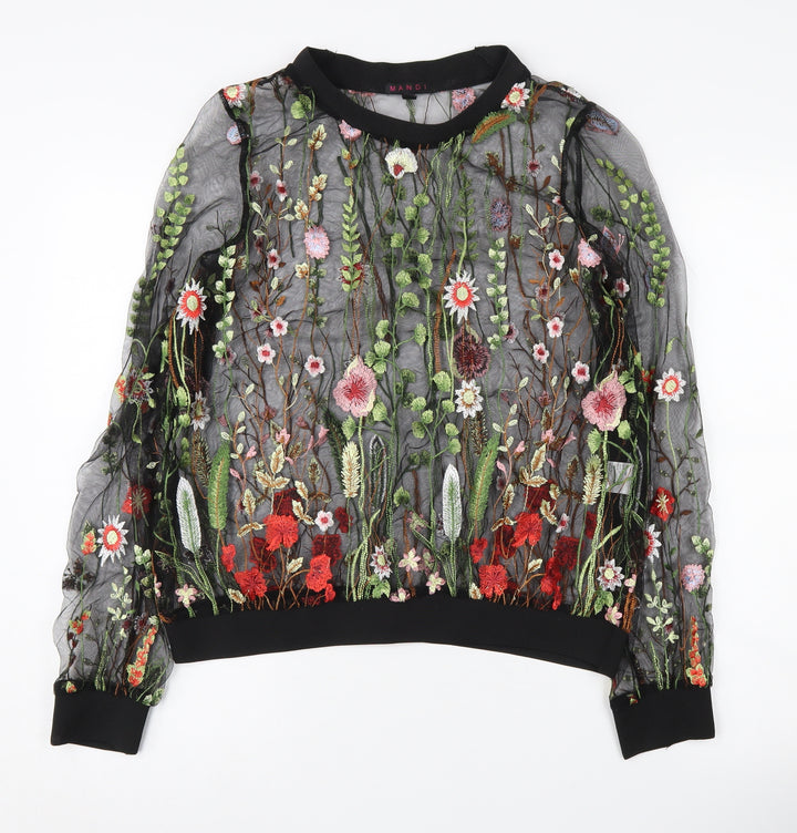 Mandi Women's Black Embroidered Floral Pullover Jumper, M