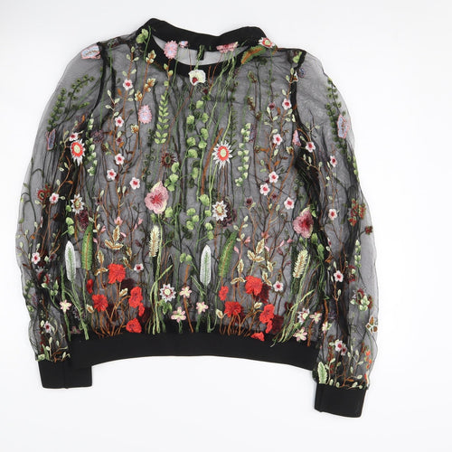 Mandi Women's Black Embroidered Floral Pullover Jumper, M