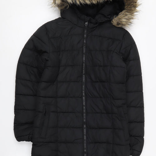 GapKids Girls Black Long Hooded Puffer Jacket 10-11 Years
