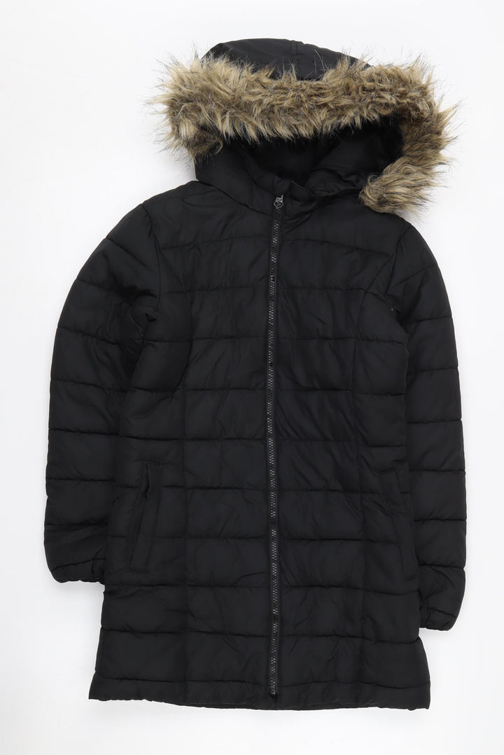 GapKids Girls Black Long Hooded Puffer Jacket 10-11 Years