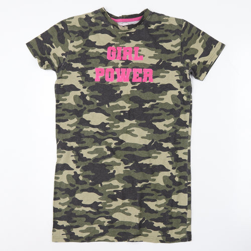 Threadgirls Camouflage T-Shirt, Girls 11-12 Years, Green/Black
