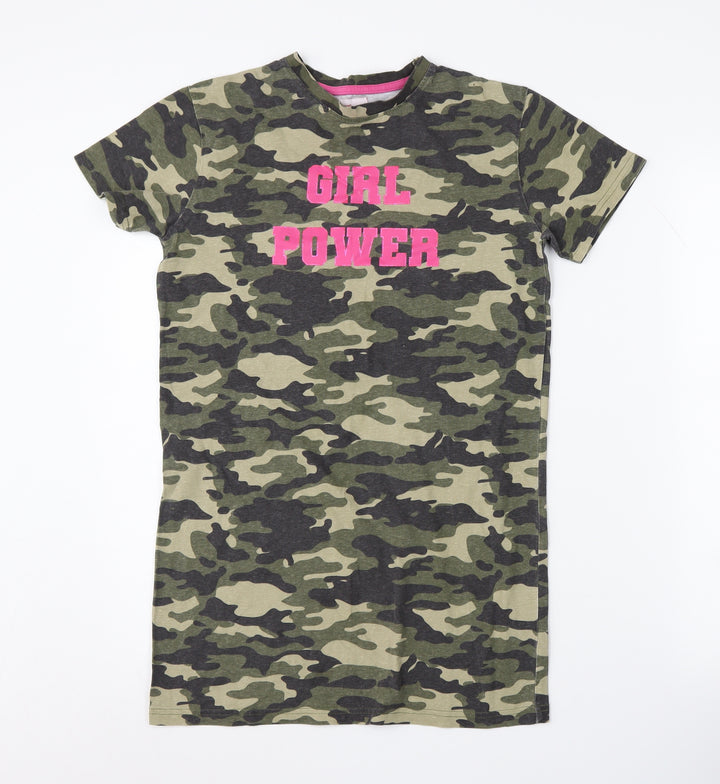 Threadgirls Camouflage T-Shirt, Girls 11-12 Years, Green/Black