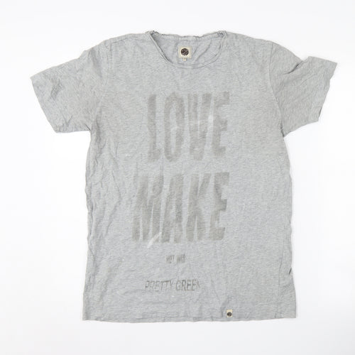 Pretty Green Men's XS Grey Graphic Cotton T-Shirt