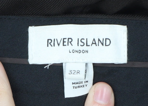River Island Men's Black Regular Fit Trousers, Size 32