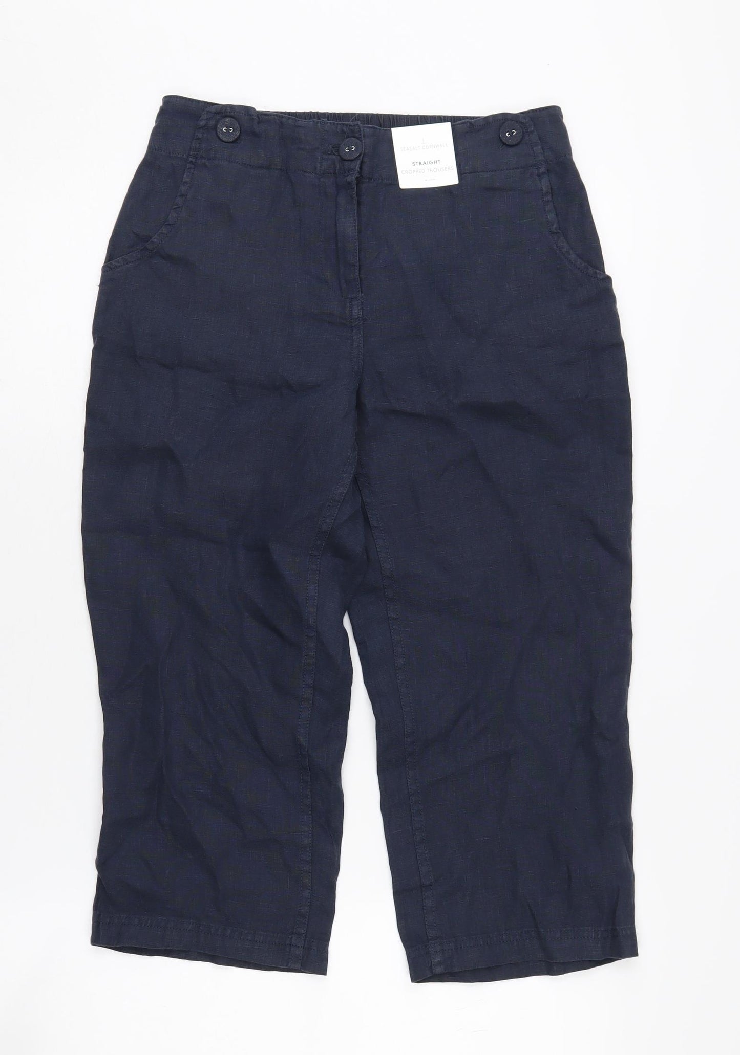 Seasalt Cornwall Women's Blue Linen Cropped Trousers - Size 8