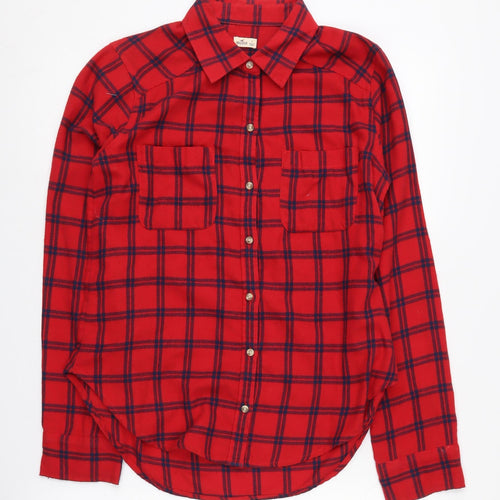 Hollister Women's Red Check Button-Up Shirt Size S