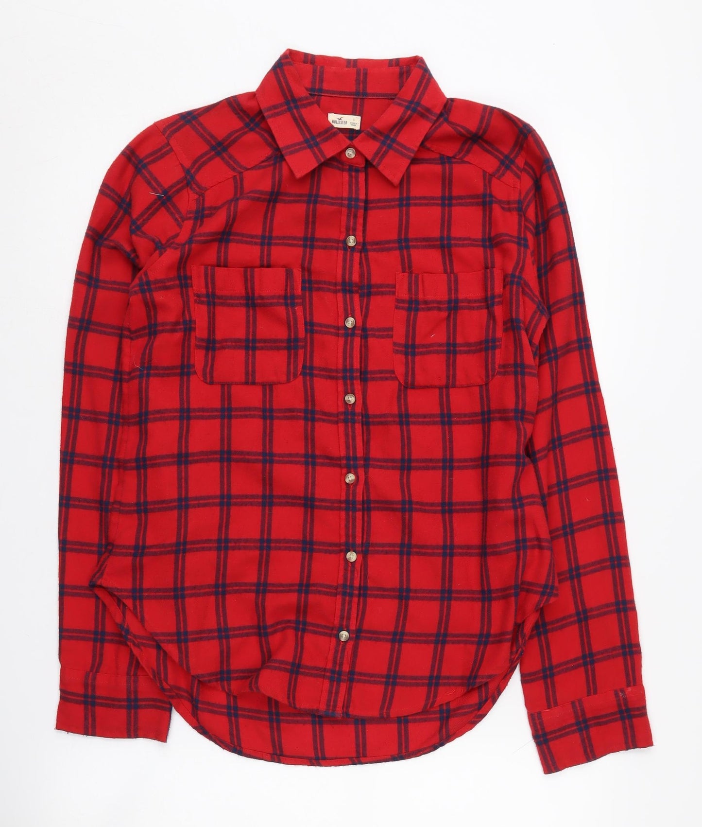 Hollister Women's Red Check Button-Up Shirt Size S