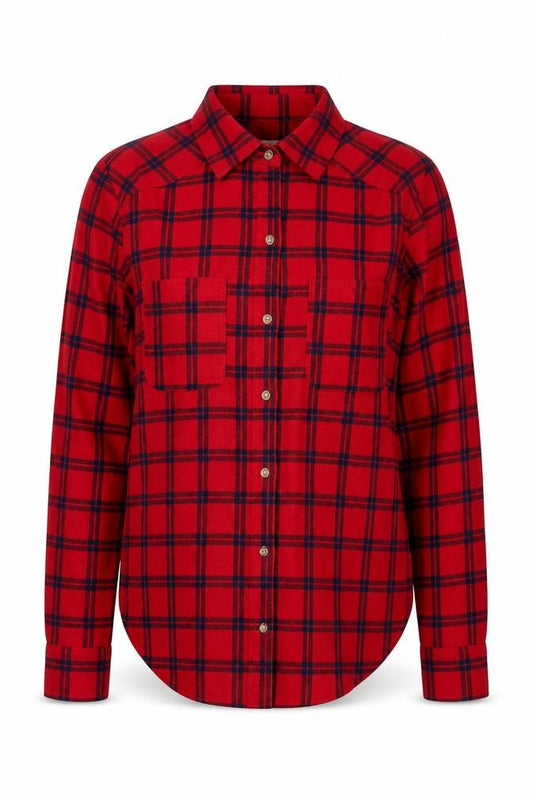 Front view of Hollister Women's Red Check Button-Up Shirt, size S