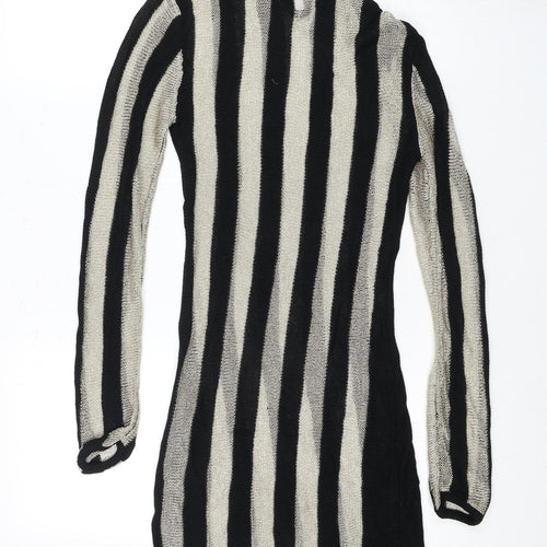 PrettyLittleThing Women's Black Metallic Striped Jumper Dress Size 10