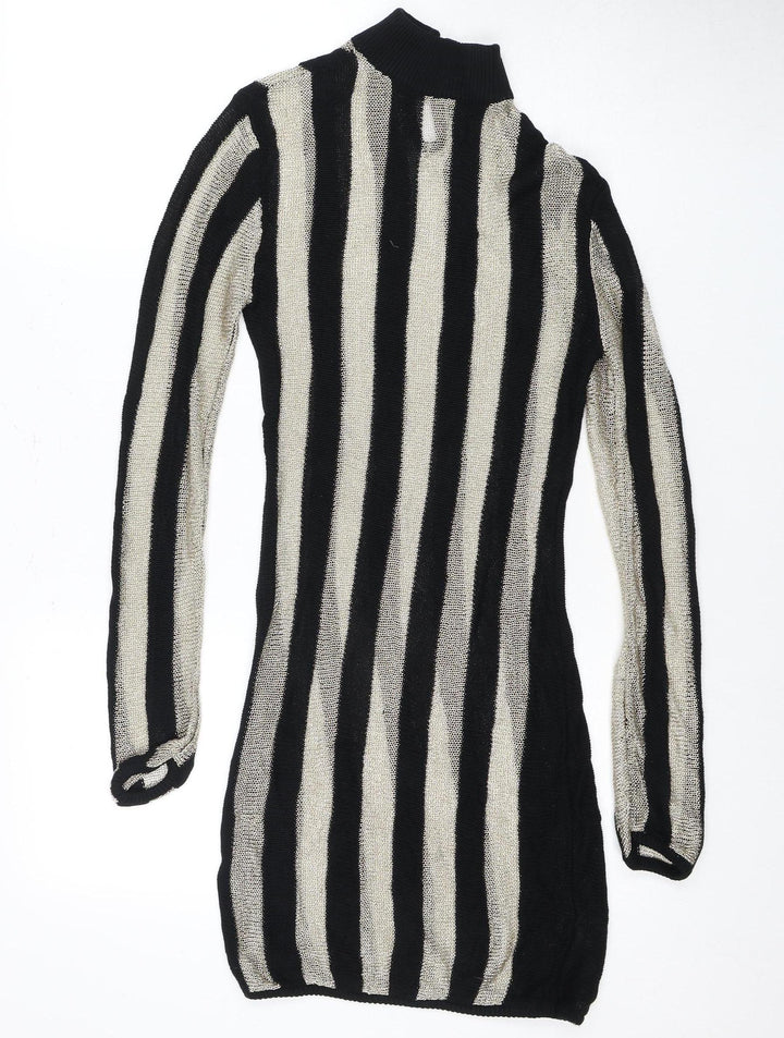 PrettyLittleThing Women's Black Metallic Striped Jumper Dress Size 10