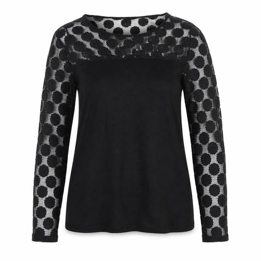 Front view of Mango Women's Black Polka Dot Blouse, size 12