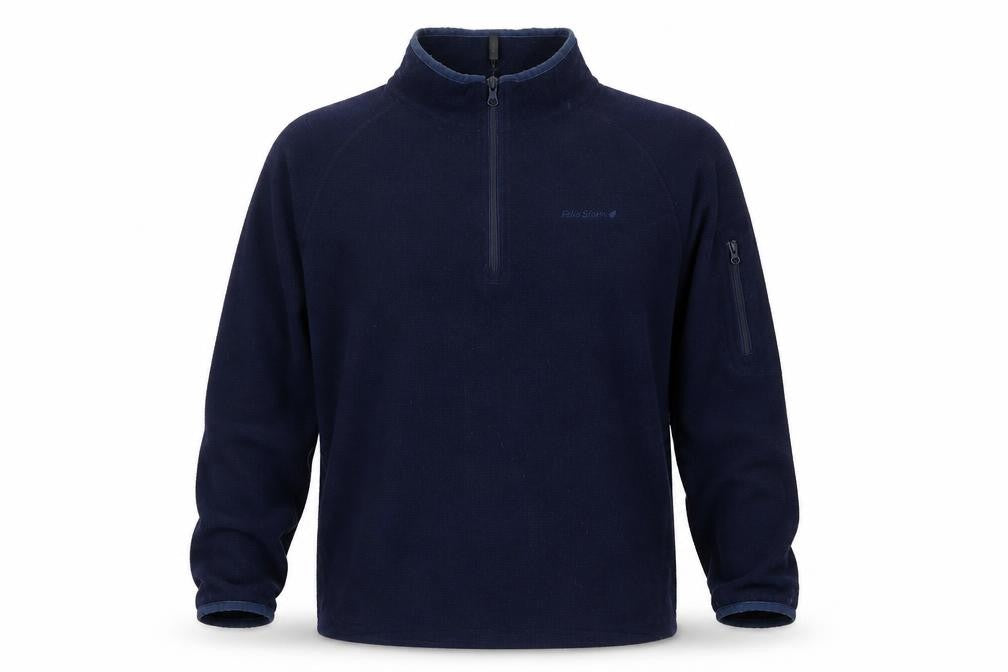 Front view of Peter Storm Men's Blue Fleece Pullover, size L, 1/4 Zip