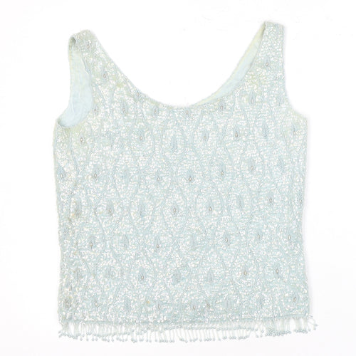 Women's Blue Beaded Wool Blouse, Size 10