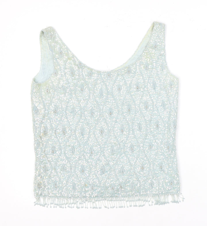 Women's Blue Beaded Wool Blouse, Size 10