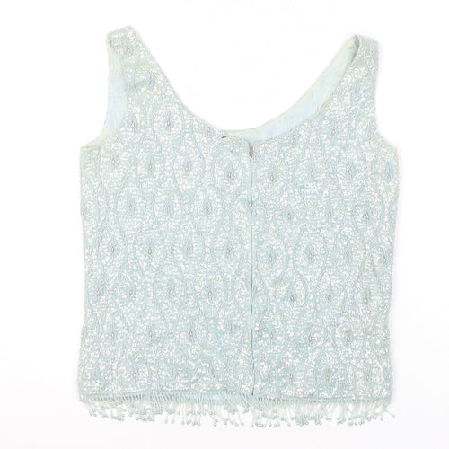 Women's Blue Beaded Wool Blouse, Size 10