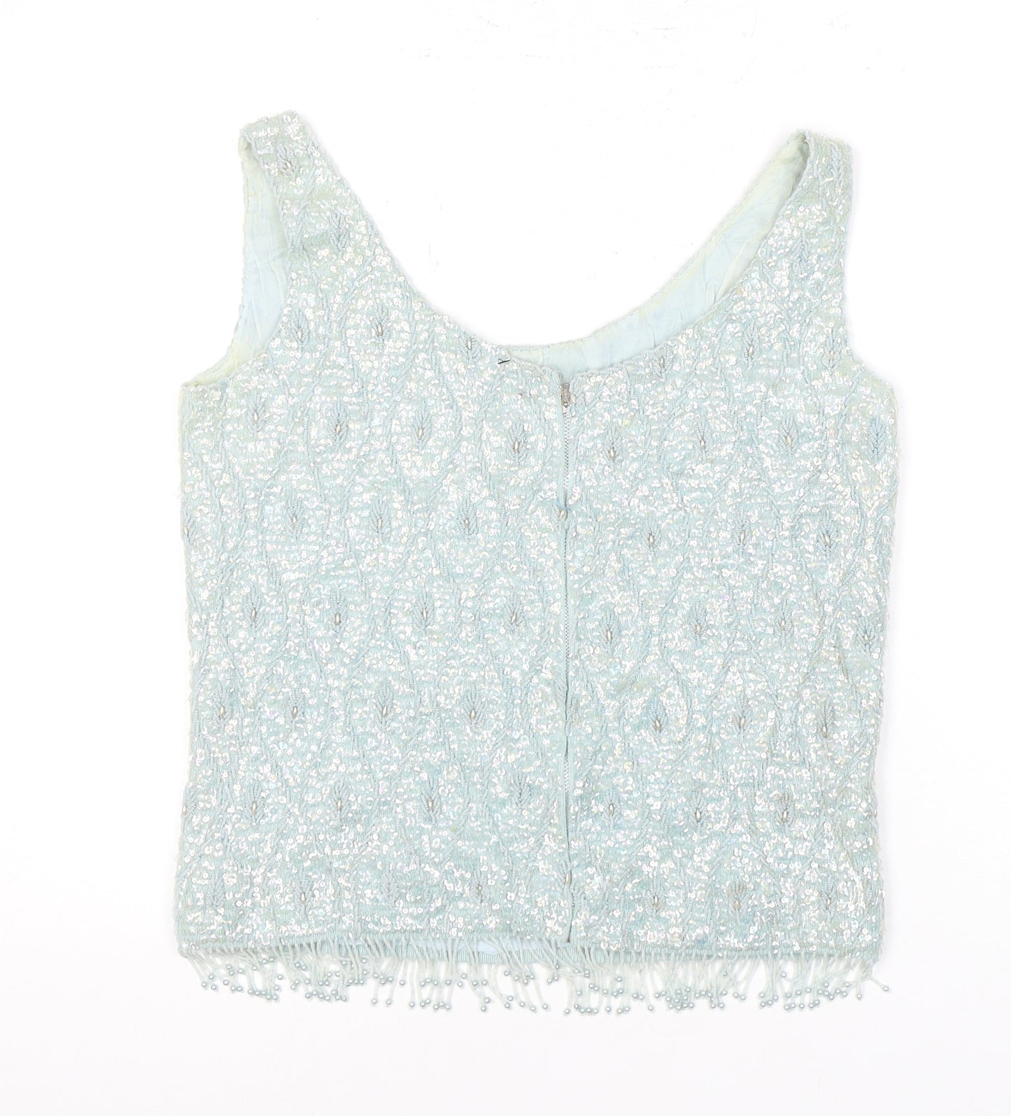 Women's Blue Beaded Wool Blouse, Size 10
