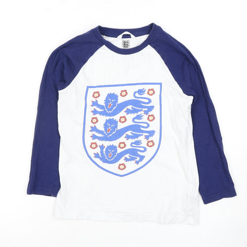 Marks and Spencer Boys White Blue Long Sleeve T-Shirt Size 8-9