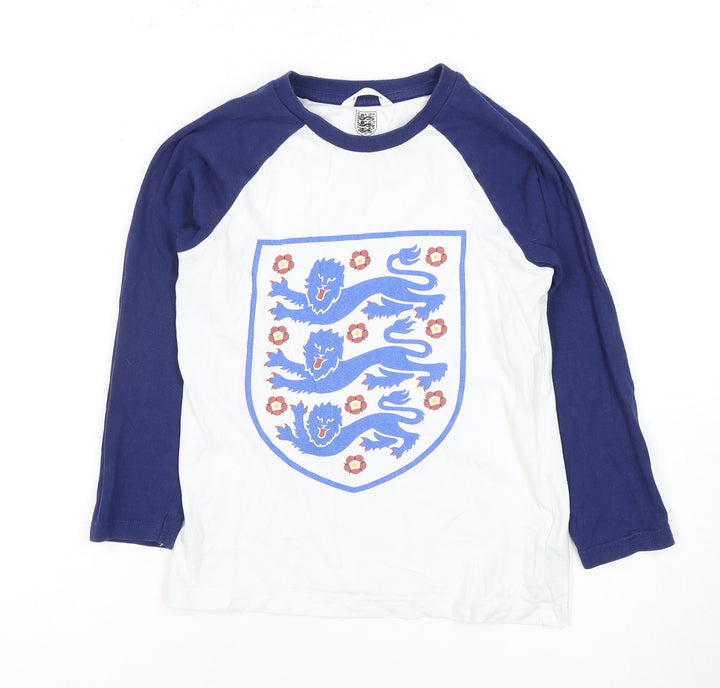 Marks and Spencer Boys White Blue Long Sleeve T-Shirt Size 8-9