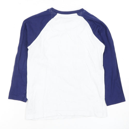 Marks and Spencer Boys White Blue Long Sleeve T-Shirt Size 8-9