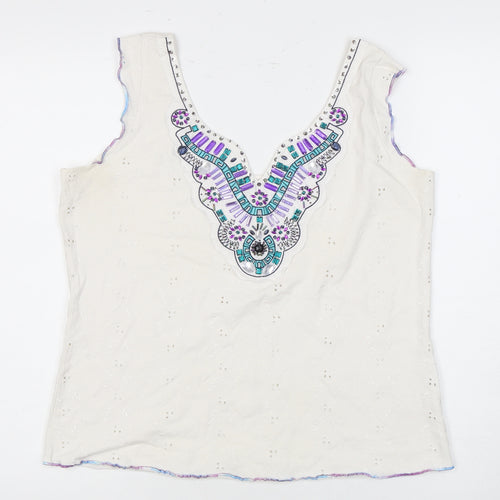 Marks and Spencer Women's Ivory Tank Top Size 16 Embroidered